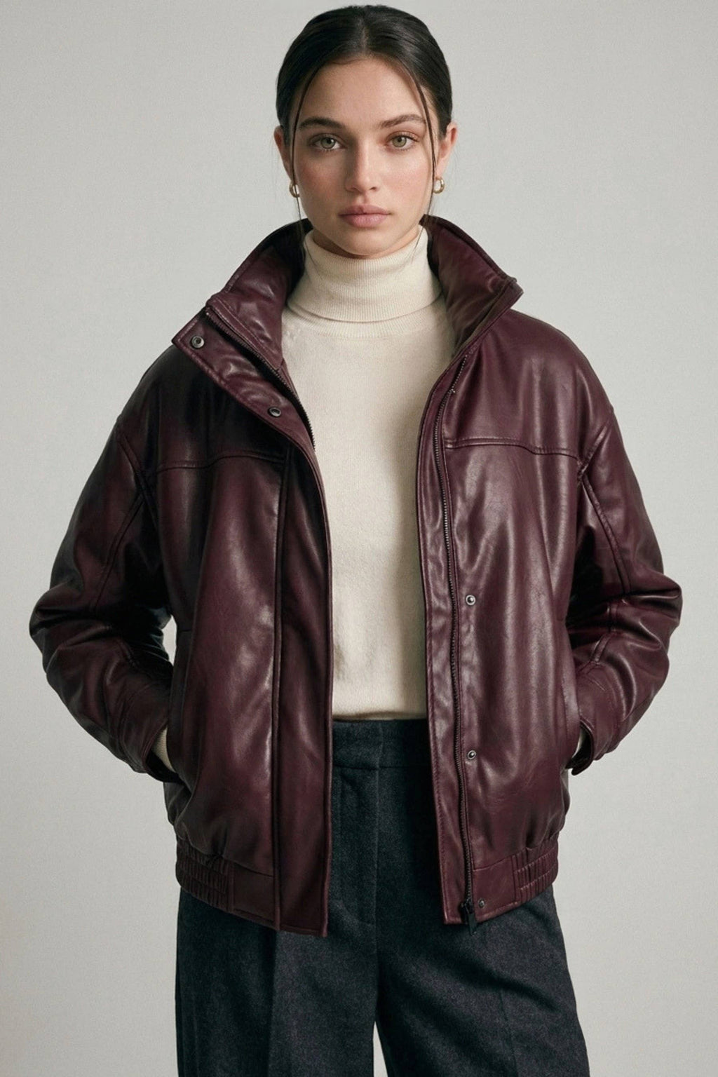 Faux Leather Bomber Jacket