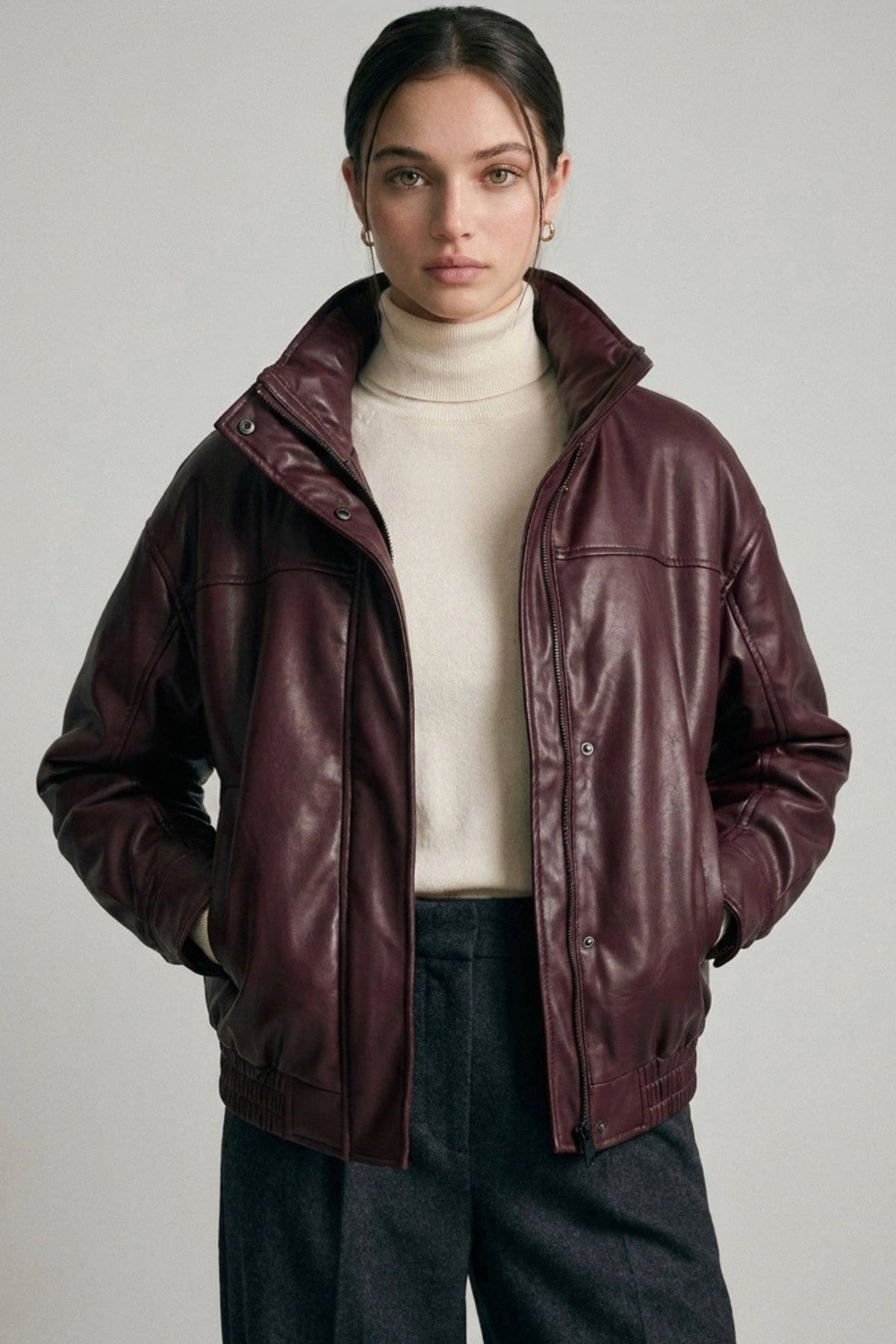 Faux Leather Bomber Jacket