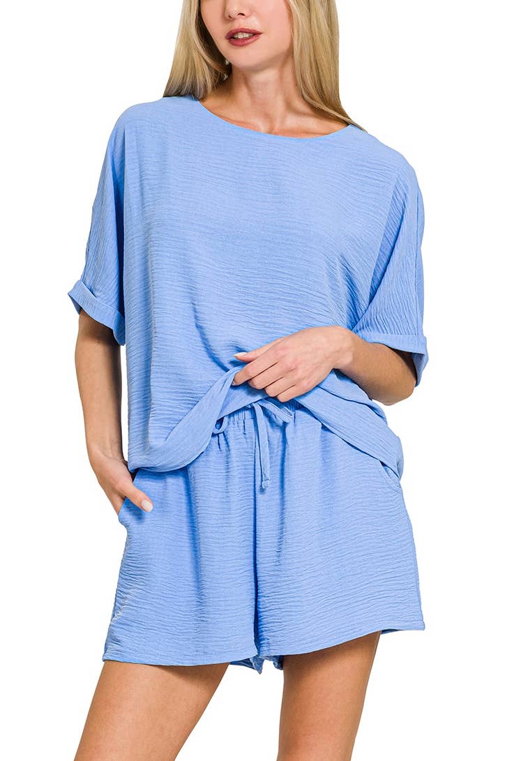 Woven Airflow Top And Shorts Set