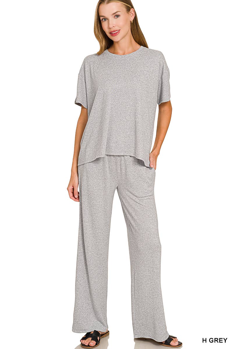 Soft Hacci Short Sleeve Tee & Long Pants 2PC Set