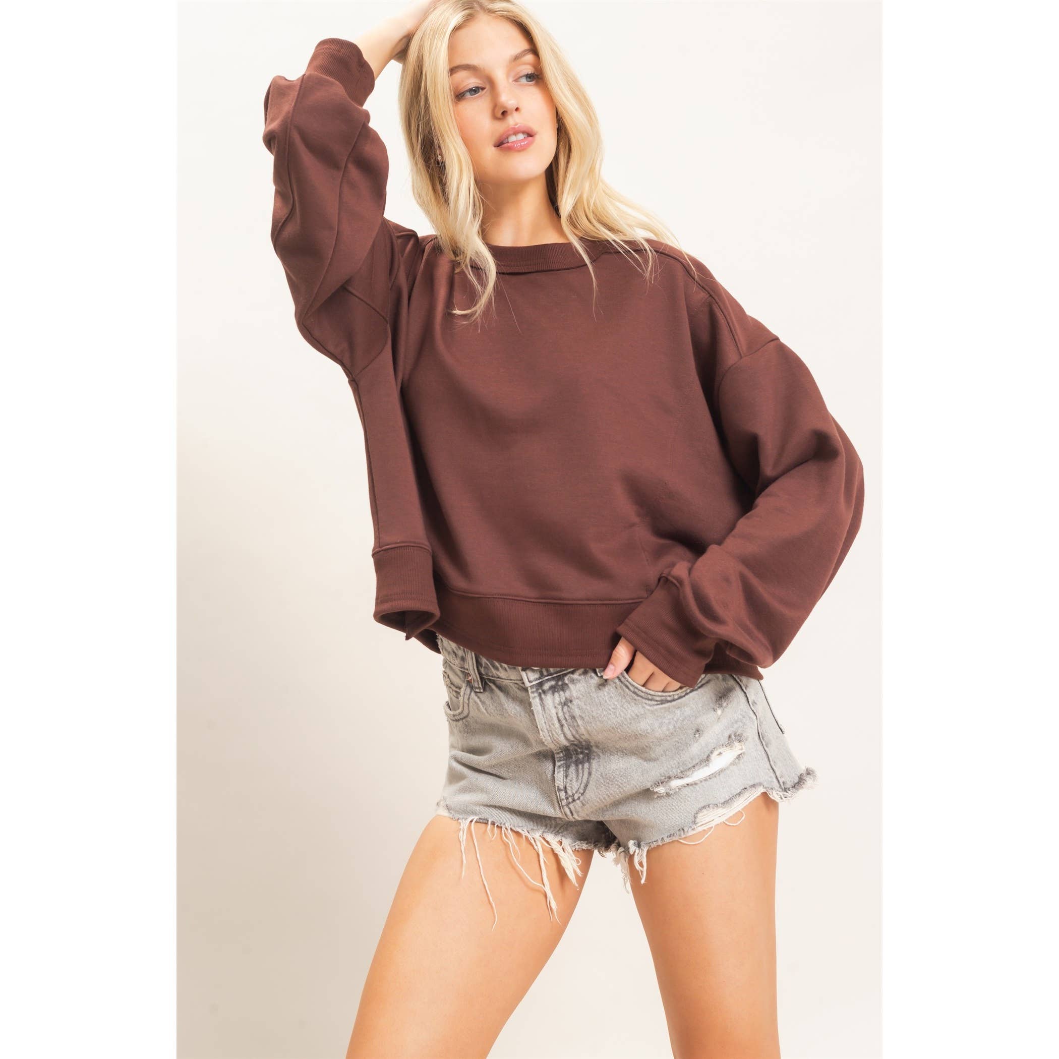 Ribbed Crew Neck Sweatshirt