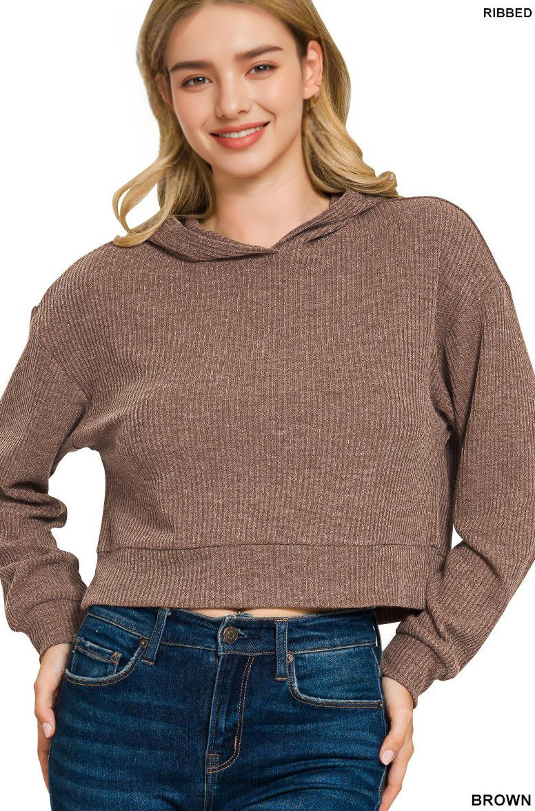 Ribbed Crop Hoodie Pullover Set