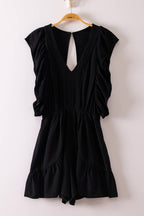 NP71067-Back Cutout Detail Ruffled Sleeve Romper