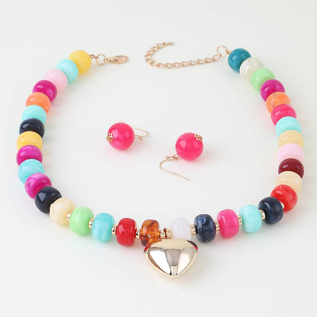 Playful Resin Bead Statement Necklace & Matching Earring Set
