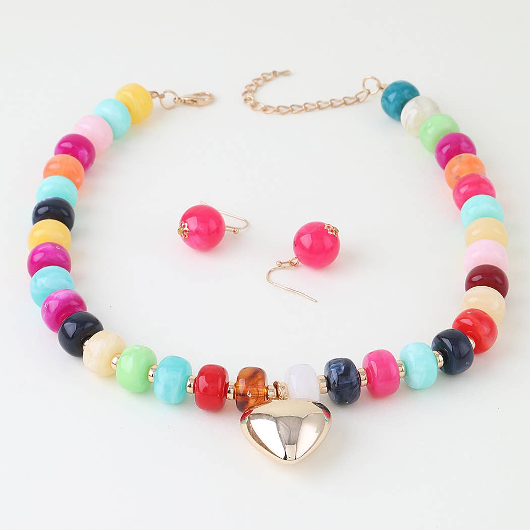 Playful Resin Bead Statement Necklace & Matching Earring Set