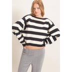 Striped Boat Neck Knit Sweater