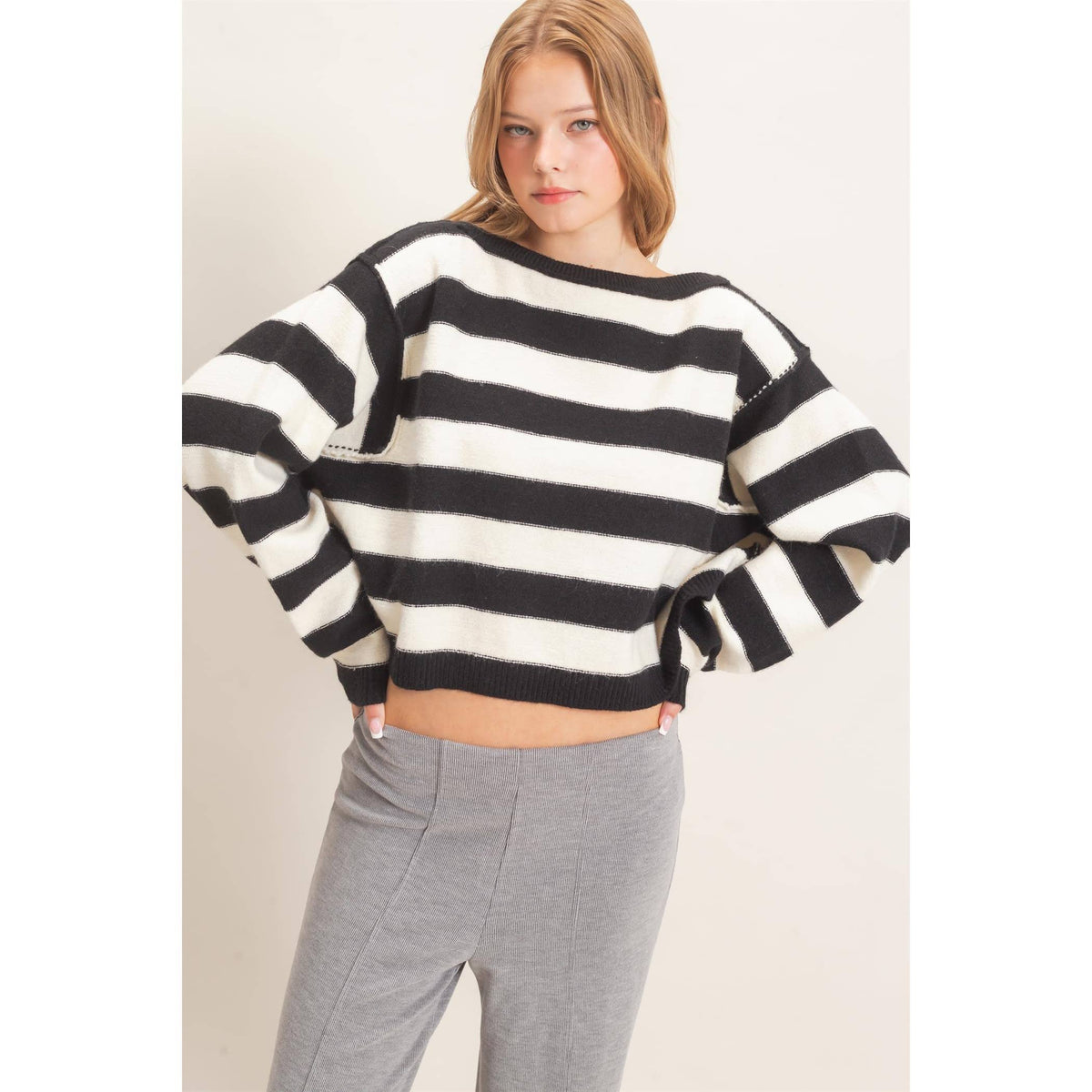 Striped Boat Neck Knit Sweater