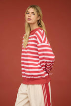 CONTRAST WIDE NECK LONG SLEEVE STRIPE KNIT TOP (PRE-ORDER)