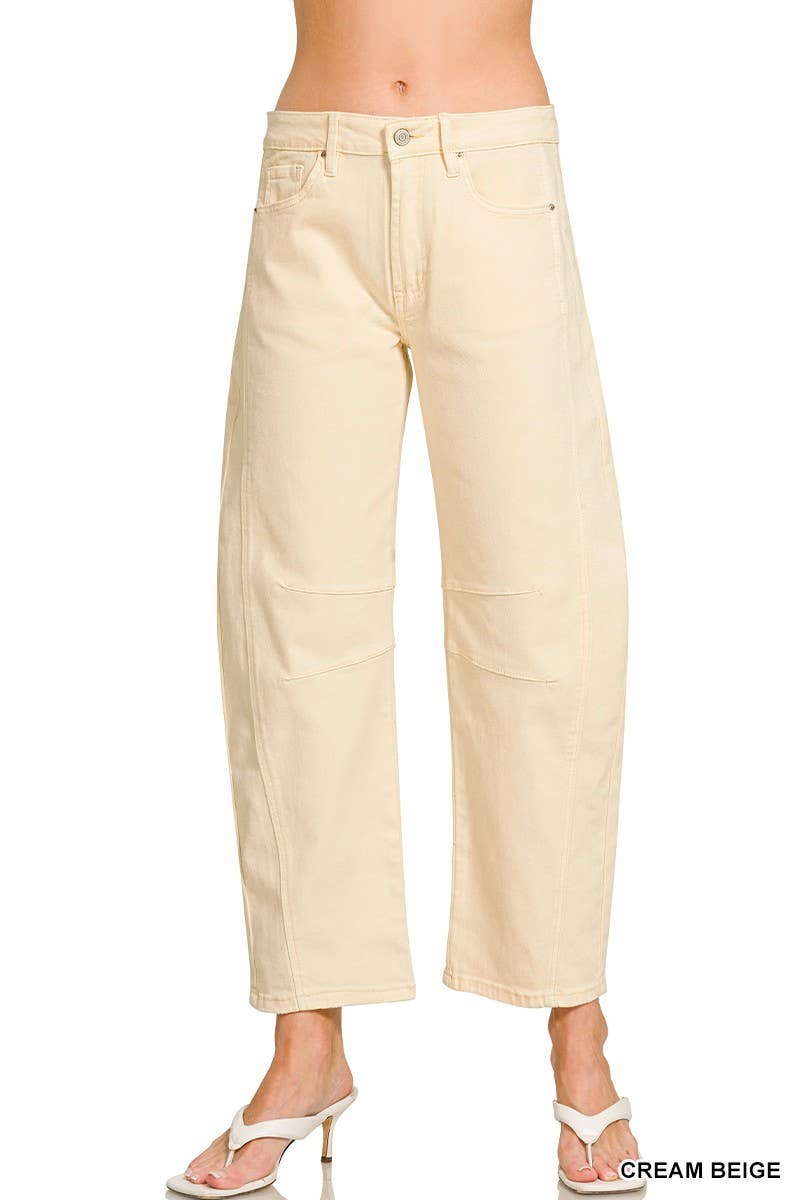 High Rise Barrel-leg Color Denim Pants