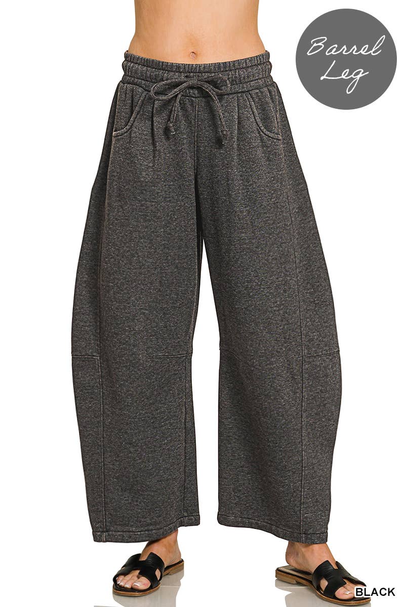 Barrel Leg Washed Sweatpants w/ Pockets