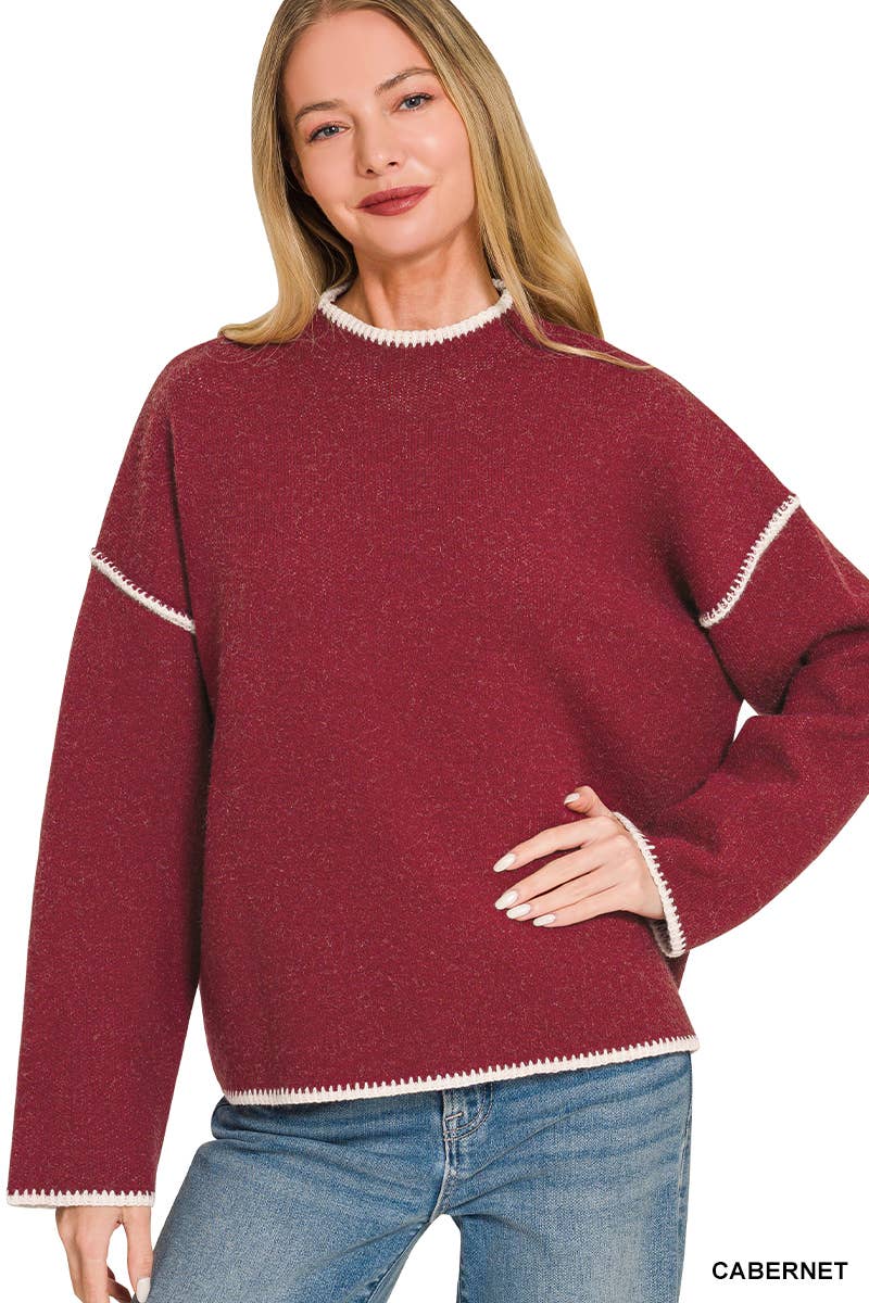 Stitch Detailed Mock Neck Sweater