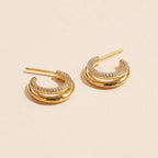 Layered 18k Gold Dip CZ Open Hoop Earrings | 18K Gold-Dipped Layered CZ Open Hoop Earrings