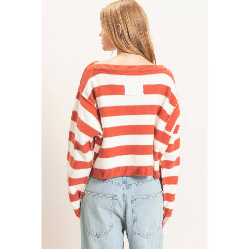 Striped Boat Neck Knit Sweater