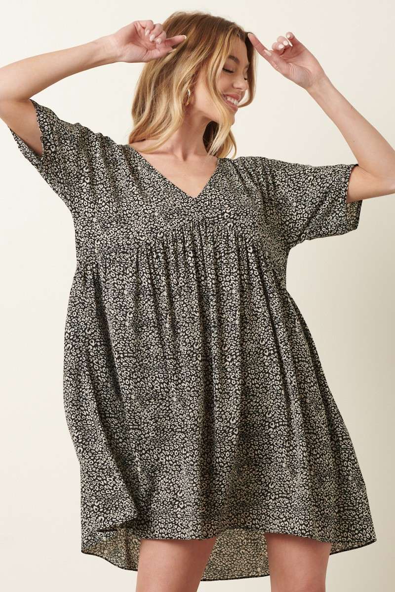 MINI ANIMAL PRINT DOLMAN SLEEVE BABYDOLL DRESS