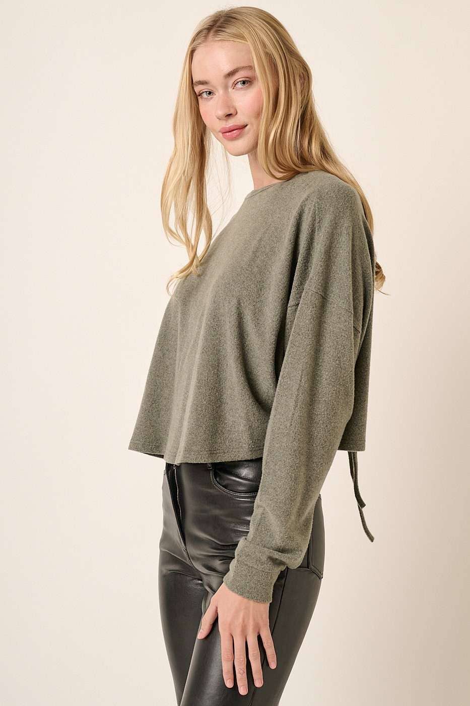 H14455-BRUSHED HACCI OVERSIZE RUCHED BACK TOP