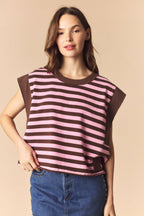 Stripe Cotton And Solid Rib Oversized Sleeveless Top