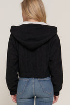 Long Sleeve Hoodie Inside Fur Corduroy Zip Up Jacket