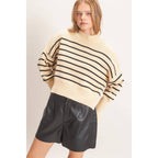 Striped Mock Neck Cropped Sweater