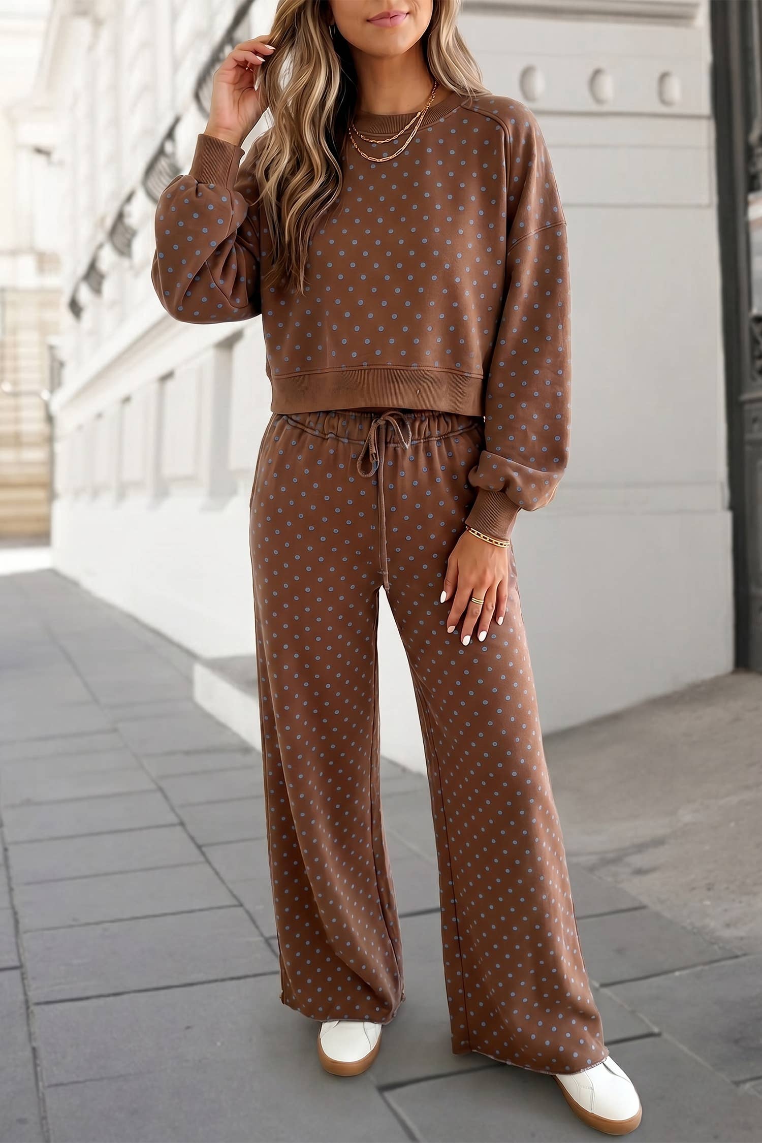 Polka Dot Print High Waist Pants Set | S-XL Plus 1X-4X