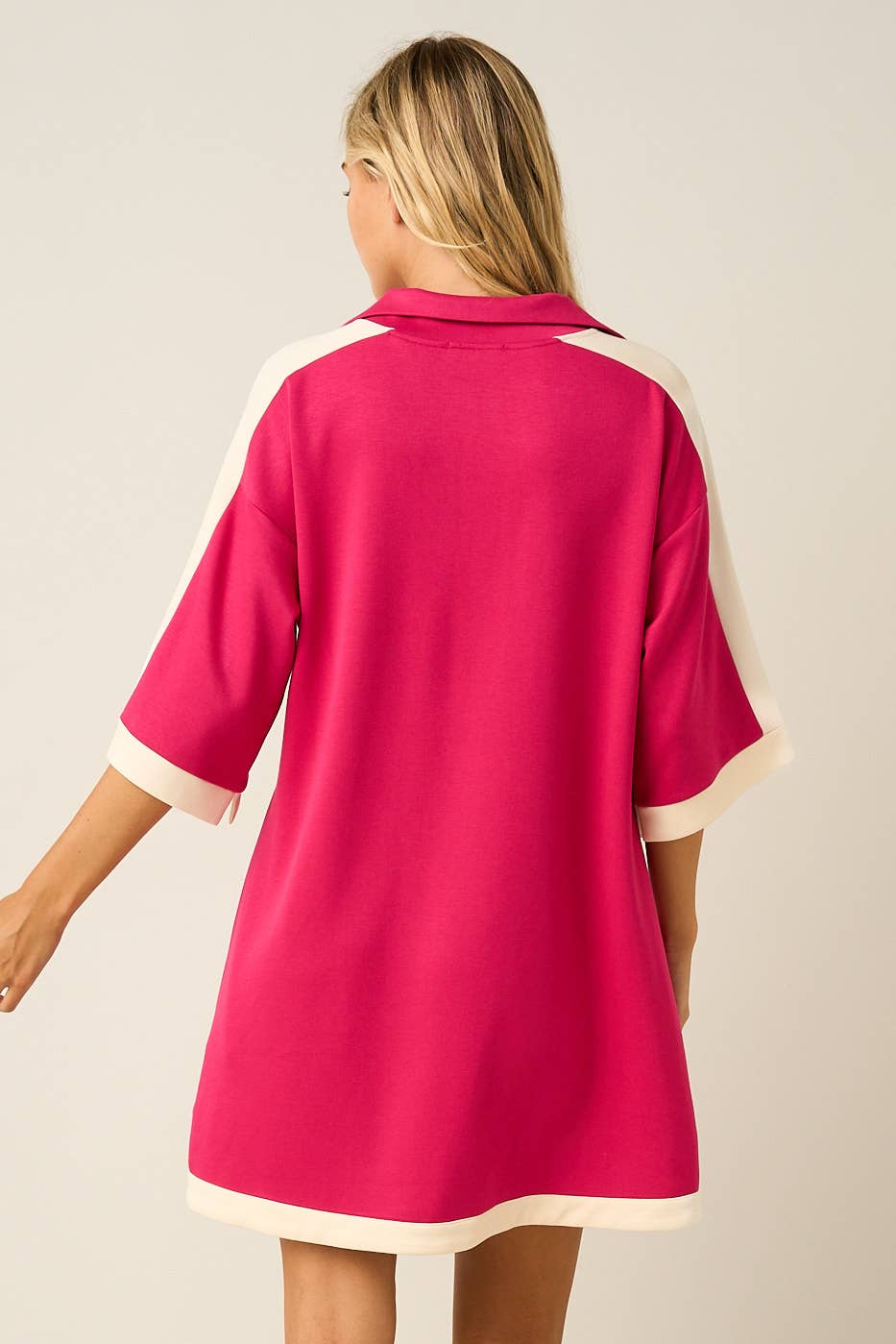 CLOUD KNIT CONTRAST STRIPE POLO MINI SHIRT DRESS