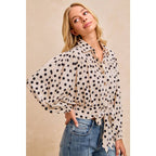 POLKA DOT PRINT TIE HEM DETAIL CROP BLOUSE TOP