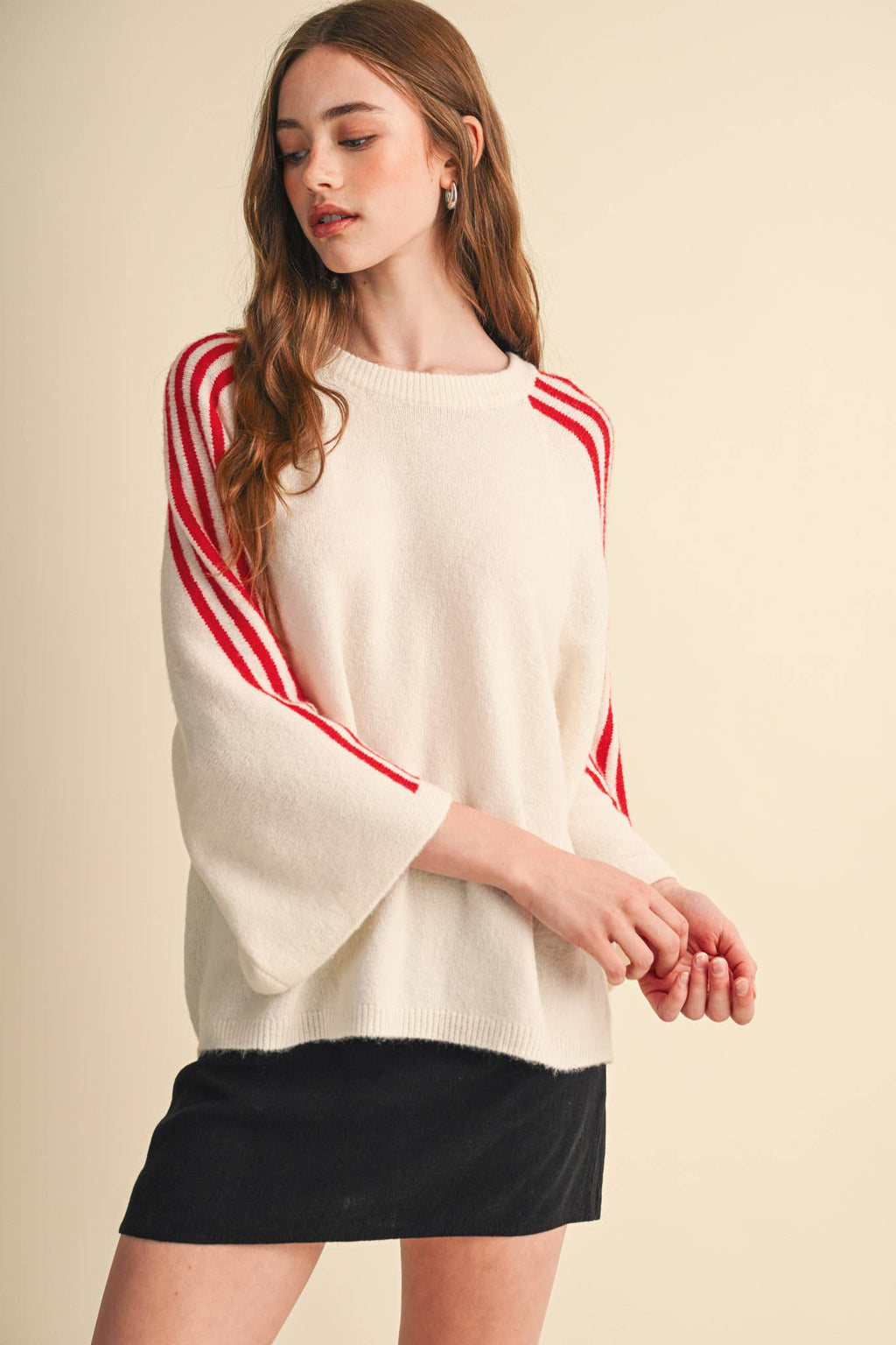 STRIPED 3/4 SLEEVE SWEATER MSW11585