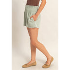 Smocked Waist Mineral Wash Shorts