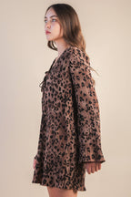 ND31903-Leopard Printed Pleated Mini Dress
