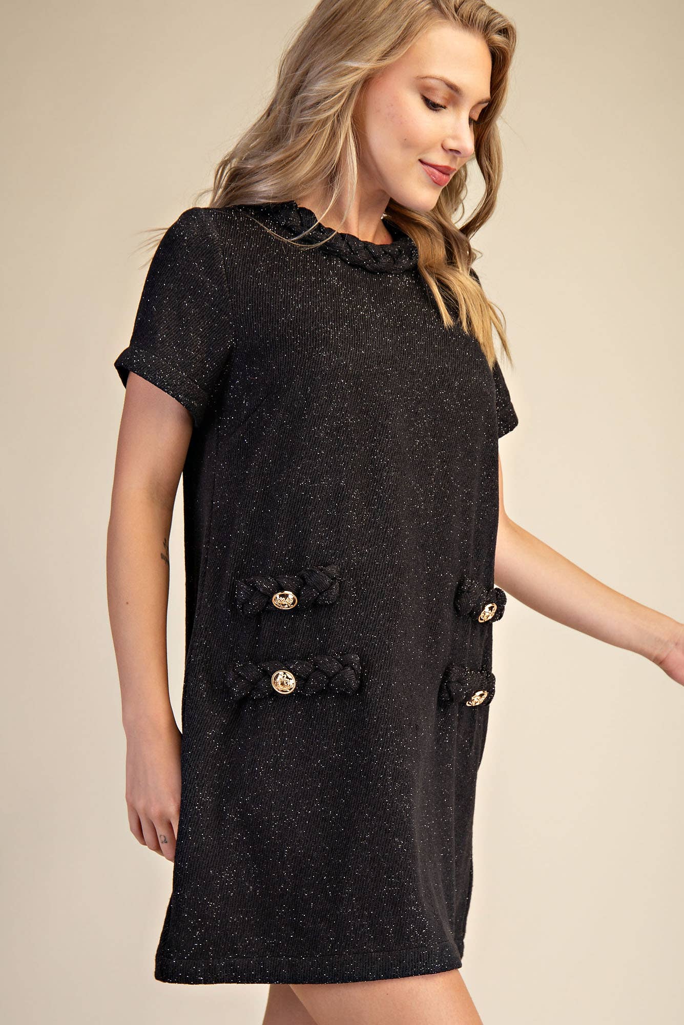 Round Neck Twist Trim Mini Dress