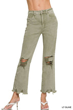 `Acid Wash High Waist Distressed Straight Leg Pants