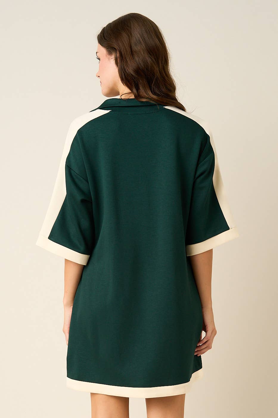 CLOUD KNIT CONTRAST STRIPE POLO MINI SHIRT DRESS