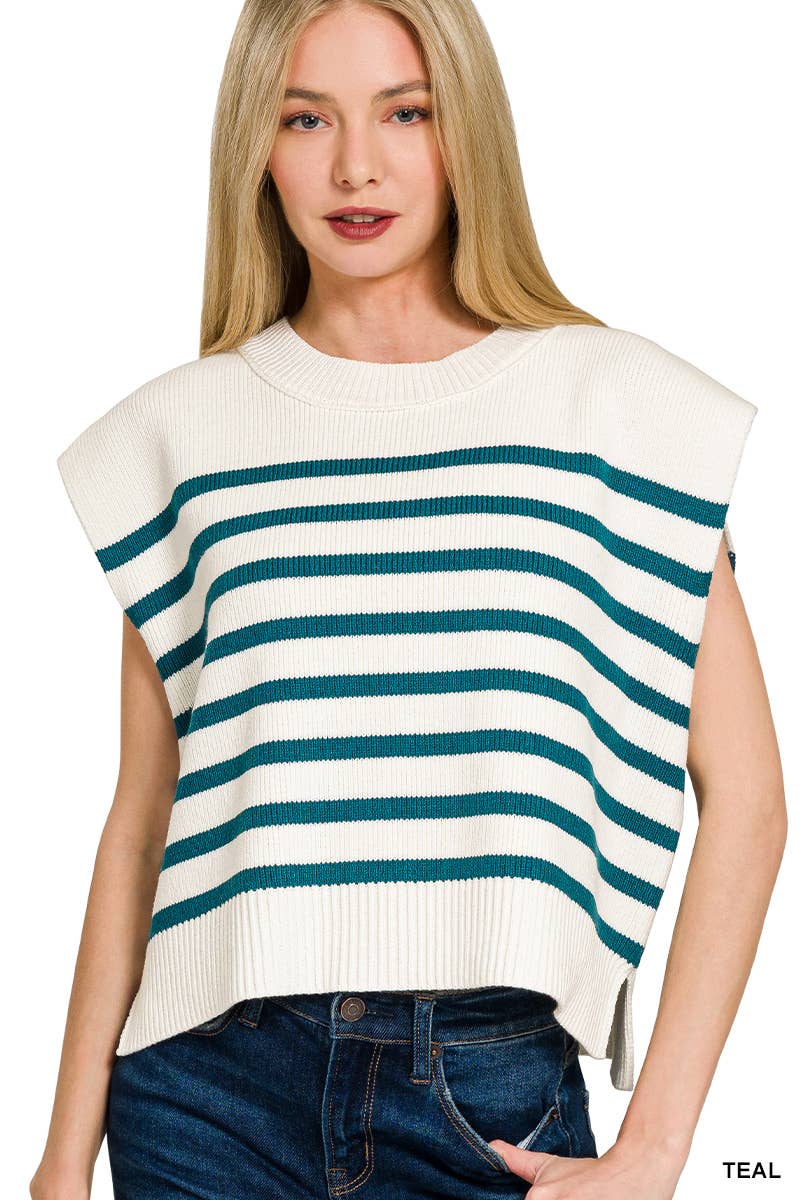 Oversized Crew Neck Stripe Sweater Vest