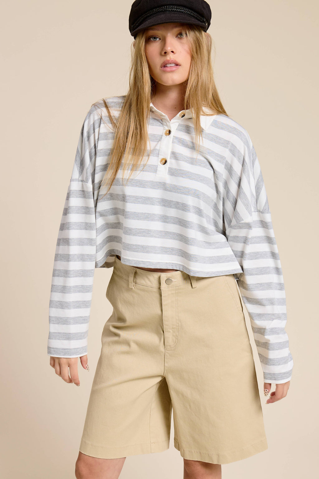 Striped Cropped Polo Shirt
