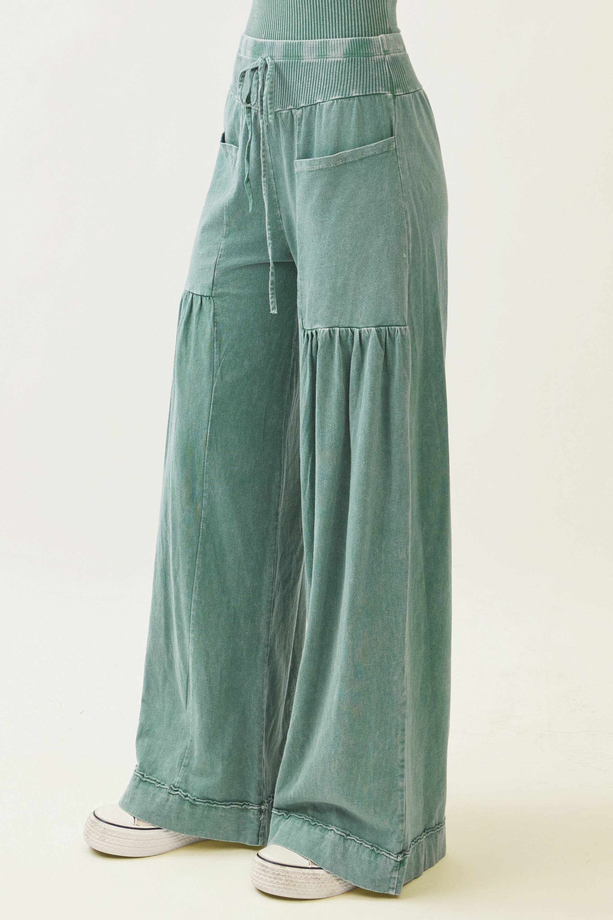 Mineral Washed Boho waist band wideleg cropped pants HP5900