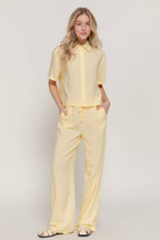 Waist Band with String Stripe Print Woven Pants