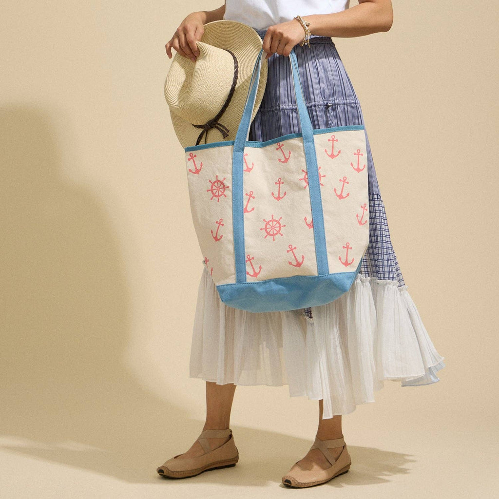 Large Nautical Print Canvas Tote | Beach Carry Bag