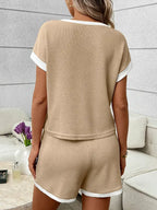 Waffle Knit Lounge Set Casual Shorts Outfit