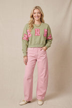 Merry Christmas Patch Pistachio Crop Sweatshirt
