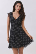 LD57177P - SHORT SLV RUFFLE TIE BACK MINI DRESS