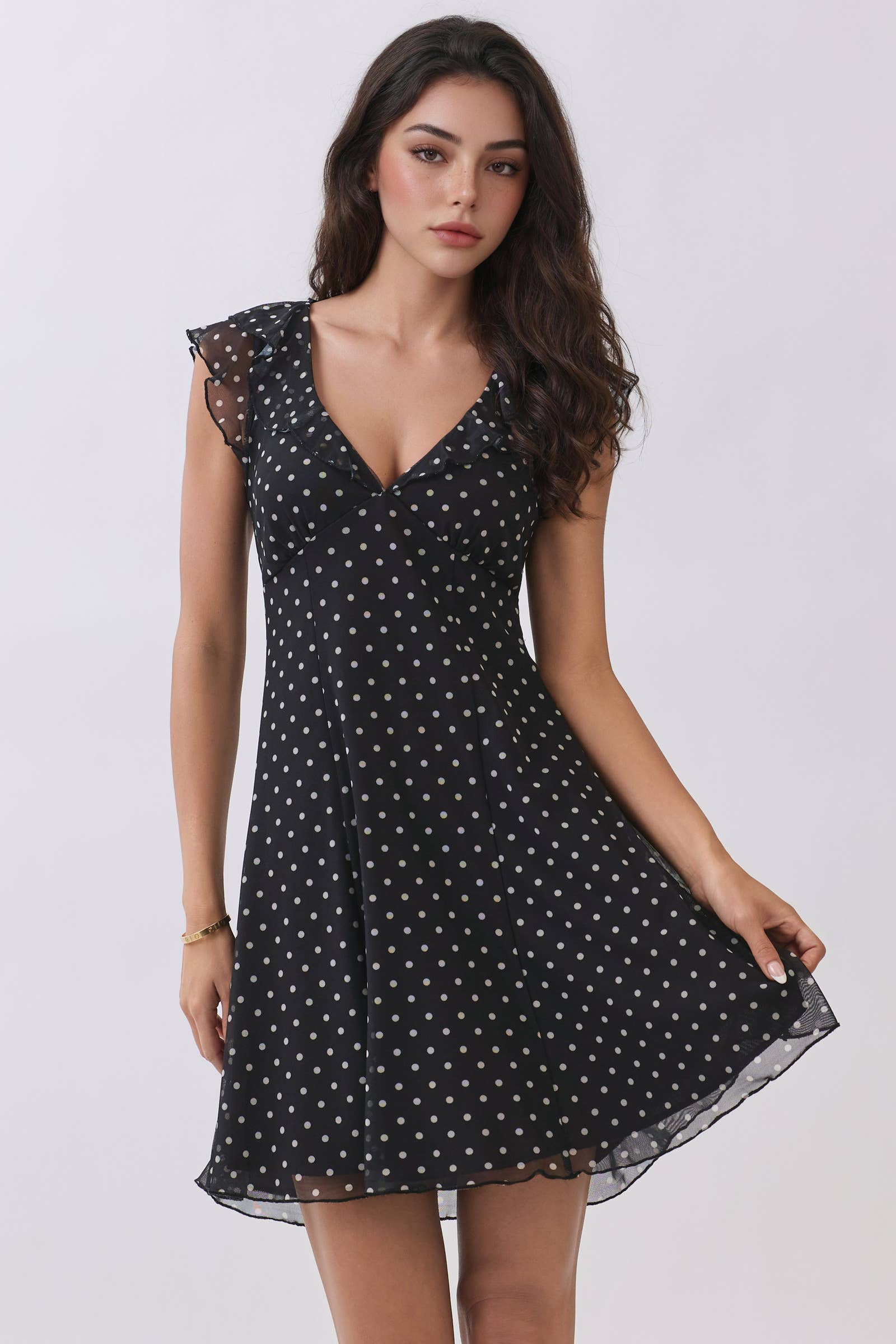 LD57177P - SHORT SLV RUFFLE TIE BACK MINI DRESS