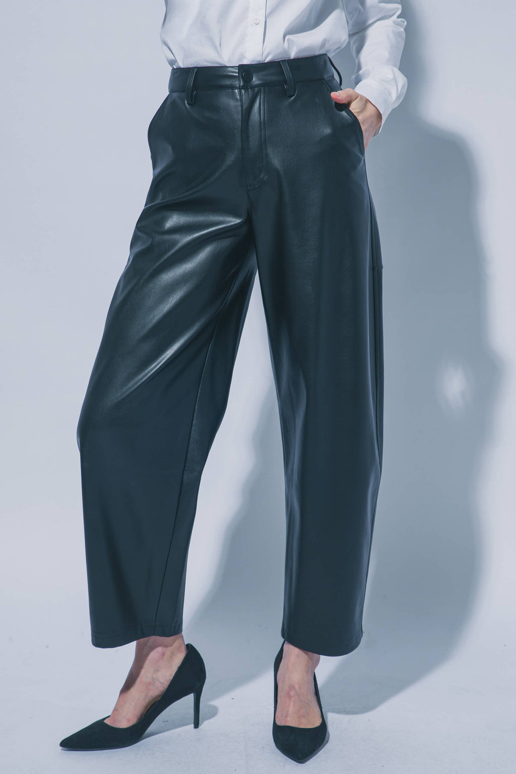 Faux Leather Barrel Leg Pants