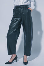 Faux Leather Barrel Leg Pants