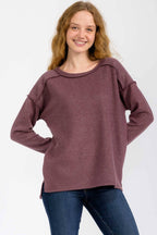 Soft Brushed Metallic Glitter Accents Pullover Top