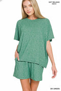 `1021 Soft Melange Short Sleeve Tee & Short Pants Set SI-28941