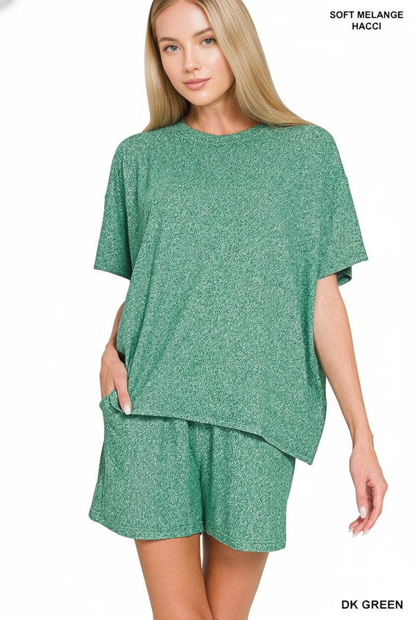 `1021 Soft Melange Short Sleeve Tee & Short Pants Set SI-28941