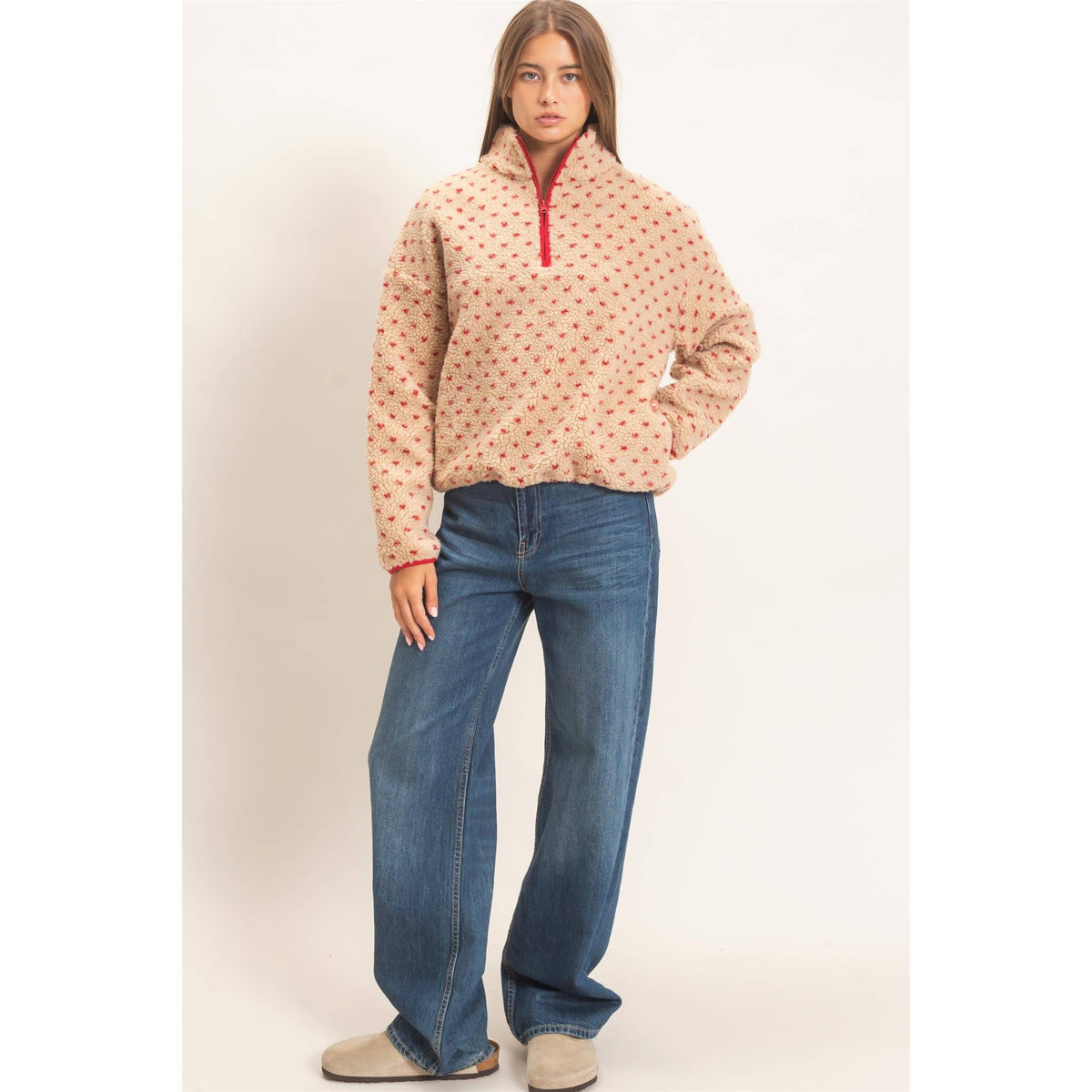 Polka Dot Sherpa Half-Zip Pullover