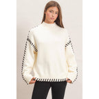 Blanket Stitch High Neck Sweater