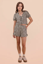 NT12066SET-Leopard Printed Woven Top & Shorts Set