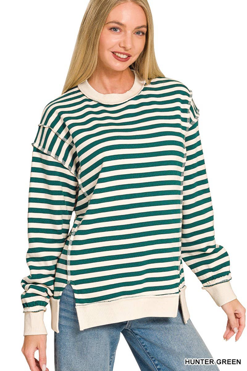 Premium Yarn Dyed Striped Fleece Exposed-seam Sweatshirts