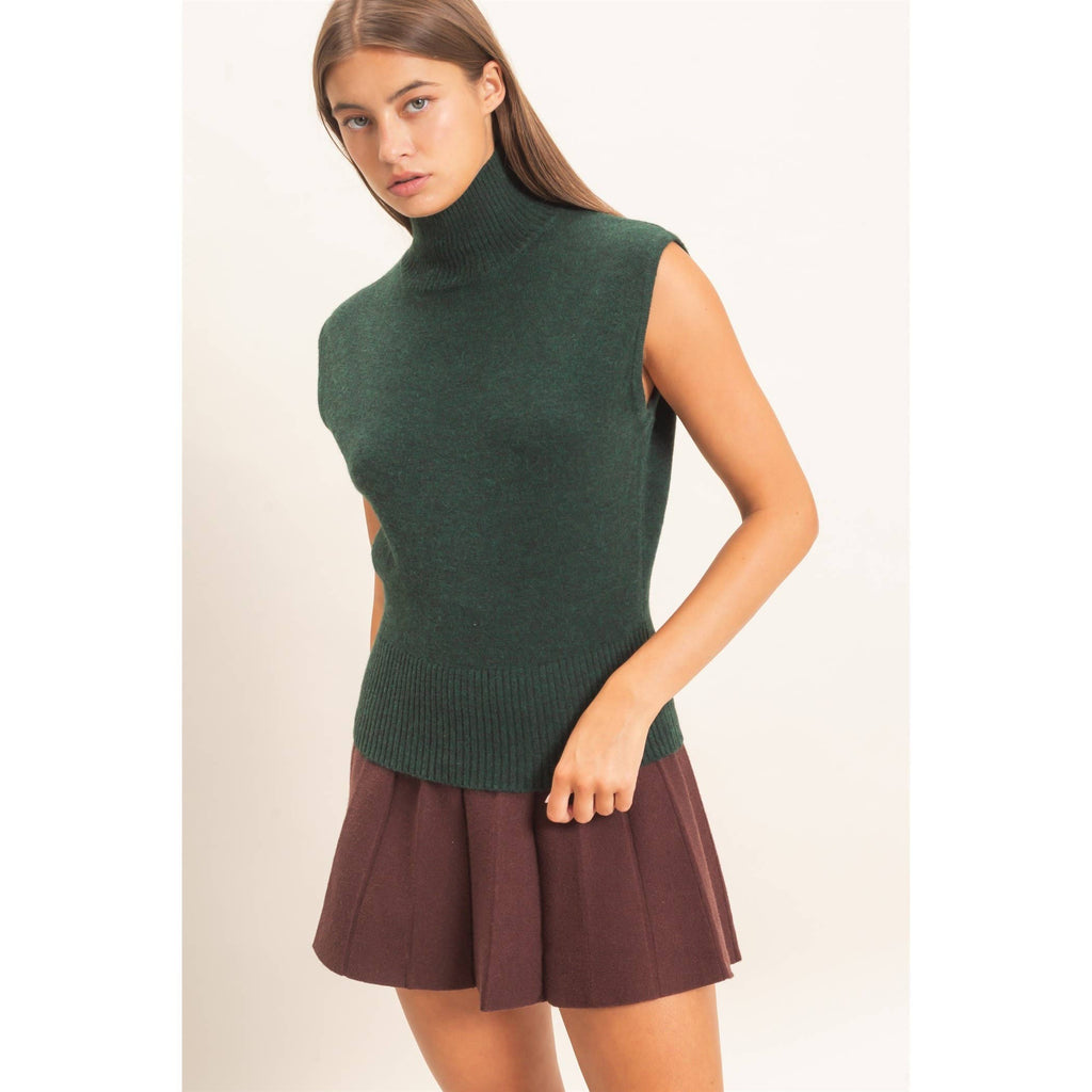 Sleeveless High Neck Knit Top